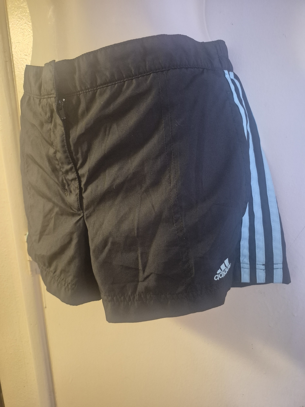 adidas Black Athletic Shorts with Light Blue Side Stripes